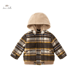 DB4237869 DAVE BELLA Children Woolen Coat Winter Boys Fashion Velvet Plaid Hooded Top for Boys