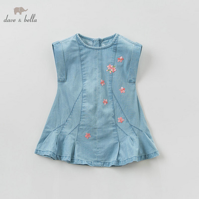 DB10417 DAVE BELLA summer baby girl floral embroidery clothes children birthday party dress infant toddler denim dresses