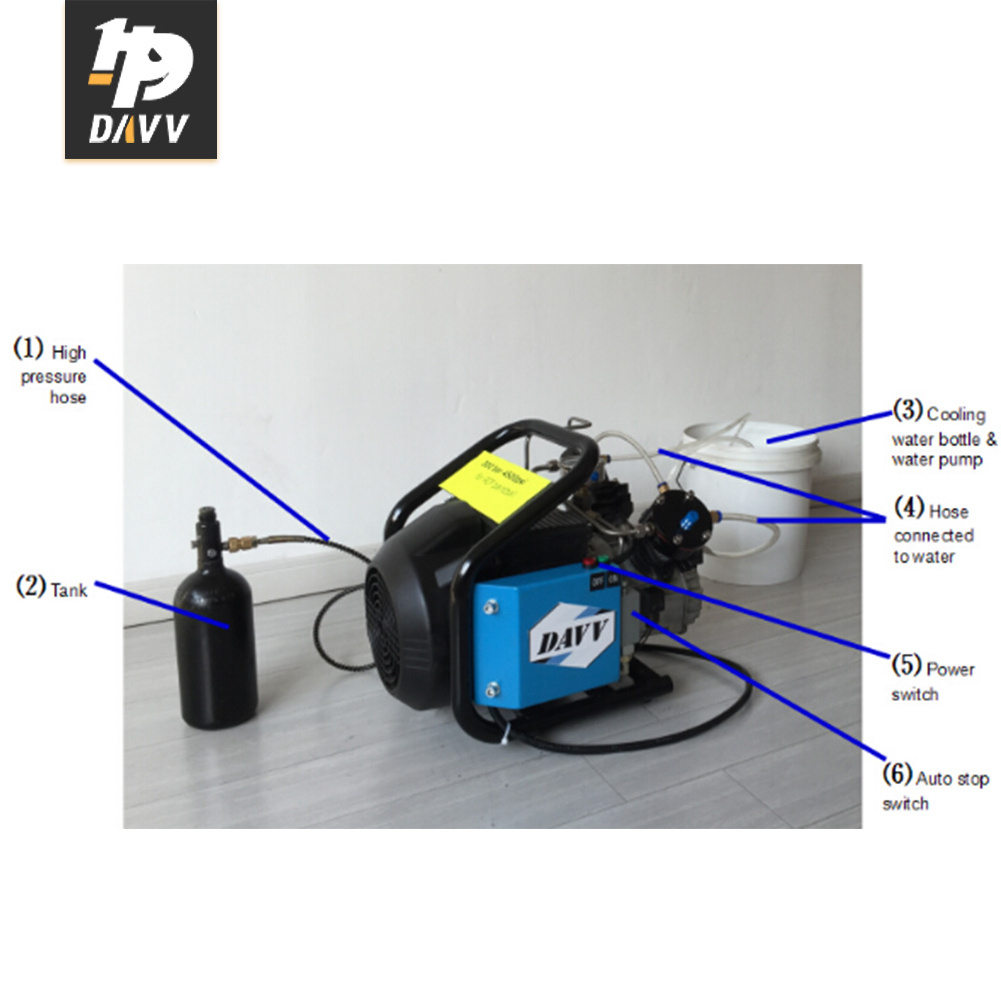 Portable High Pressure Air Compressor 30MPa 300bar 4500psi 1.5kw 60L 2.1cfm for Filling 0.75L PCP Air Tank