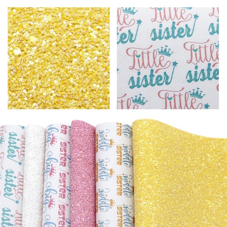 6pcs/set Custom Printing Faux Vinyl Leather Fabric A4 Glitter Canvas Sheet 90150