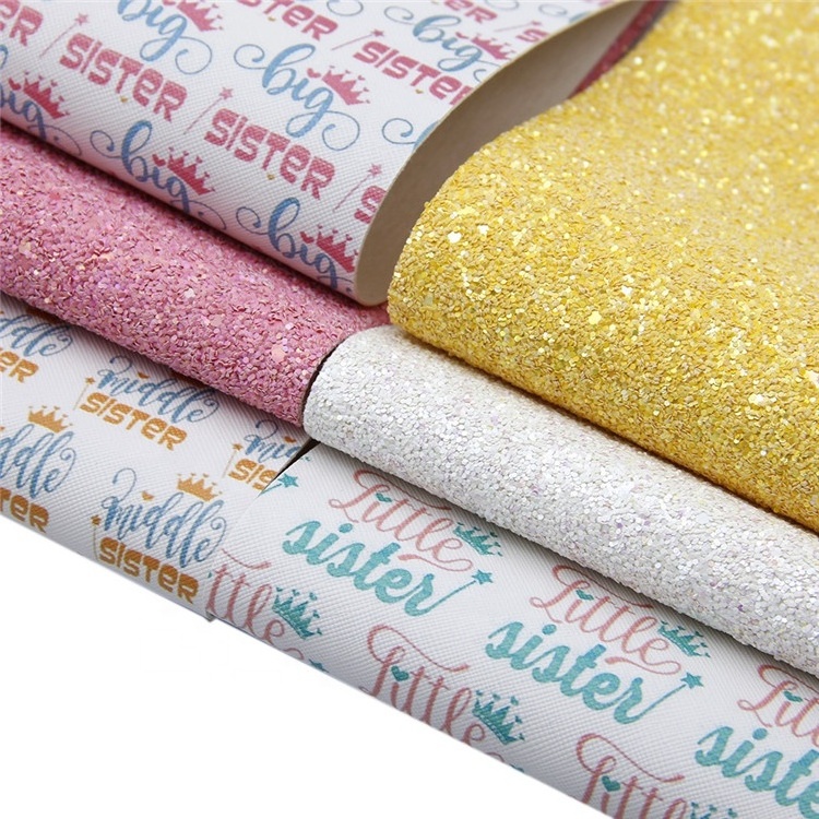 6pcs/set Custom Printing Faux Vinyl Leather Fabric A4 Glitter Canvas Sheet 90150