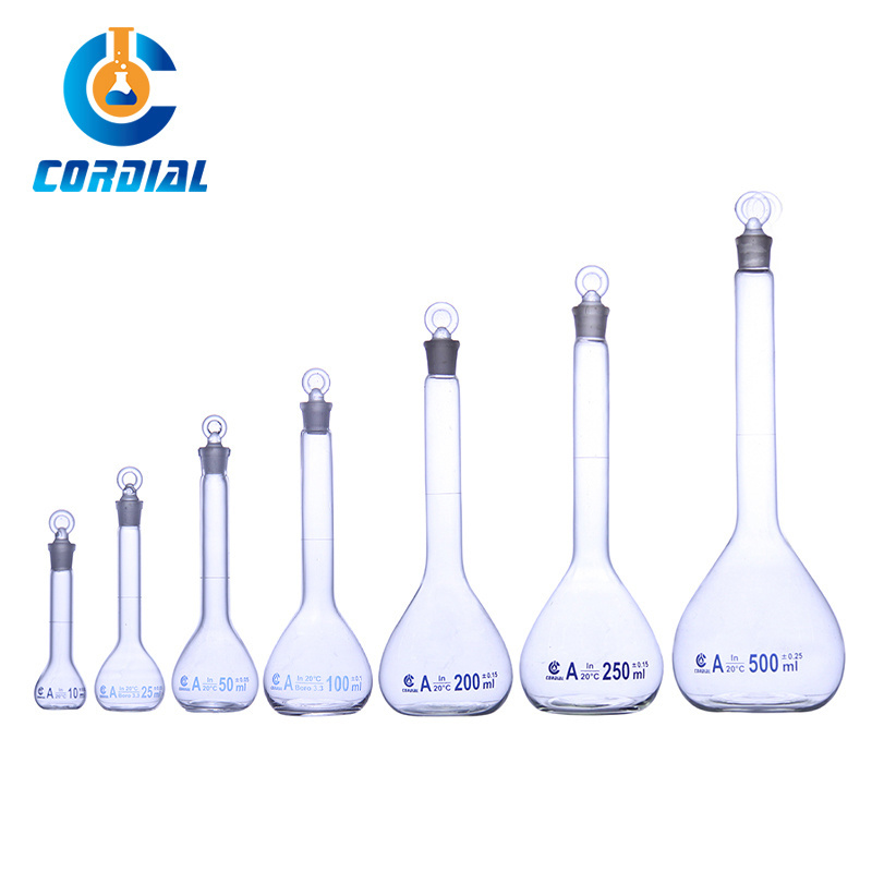 CORDIAL  Volumetric Flask With Glass Stopper 10-2000mL Blue Printing Class A For Lab use Boro 3.3 Glass