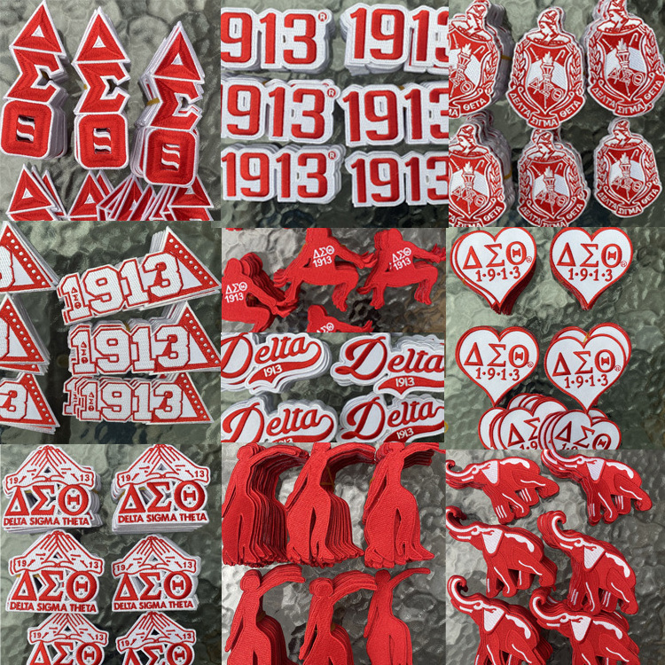 Custom wholesale Stock delta sigma theta sorority Fortitude Lady 1913 with triangle Elephant SHIELD embroidery iron on patches