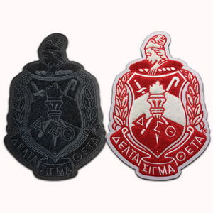 Custom wholesale Stock delta sigma theta sorority black shield Chenille iron on patches