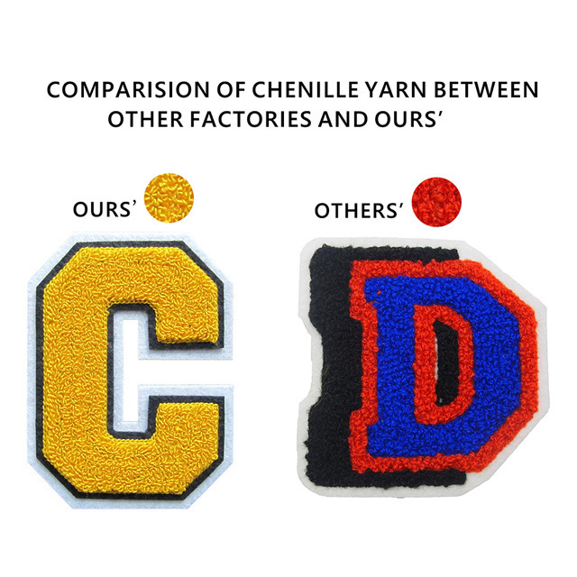 Wholesale customization alphabet colourful adhesive chenille varsity letter patches iron on A-Z patches