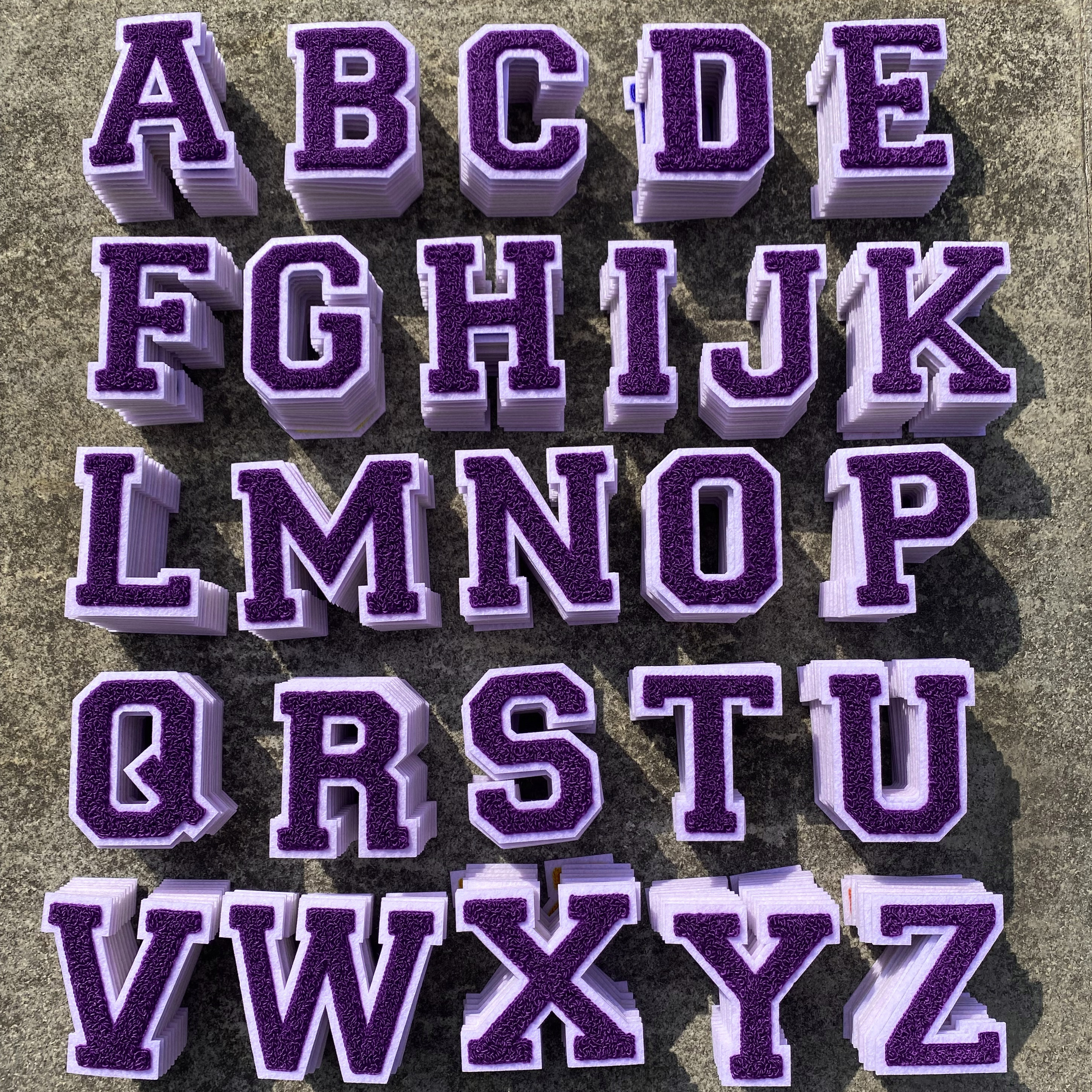 Wholesale customization alphabet colourful adhesive chenille varsity letter patches iron on A-Z patches