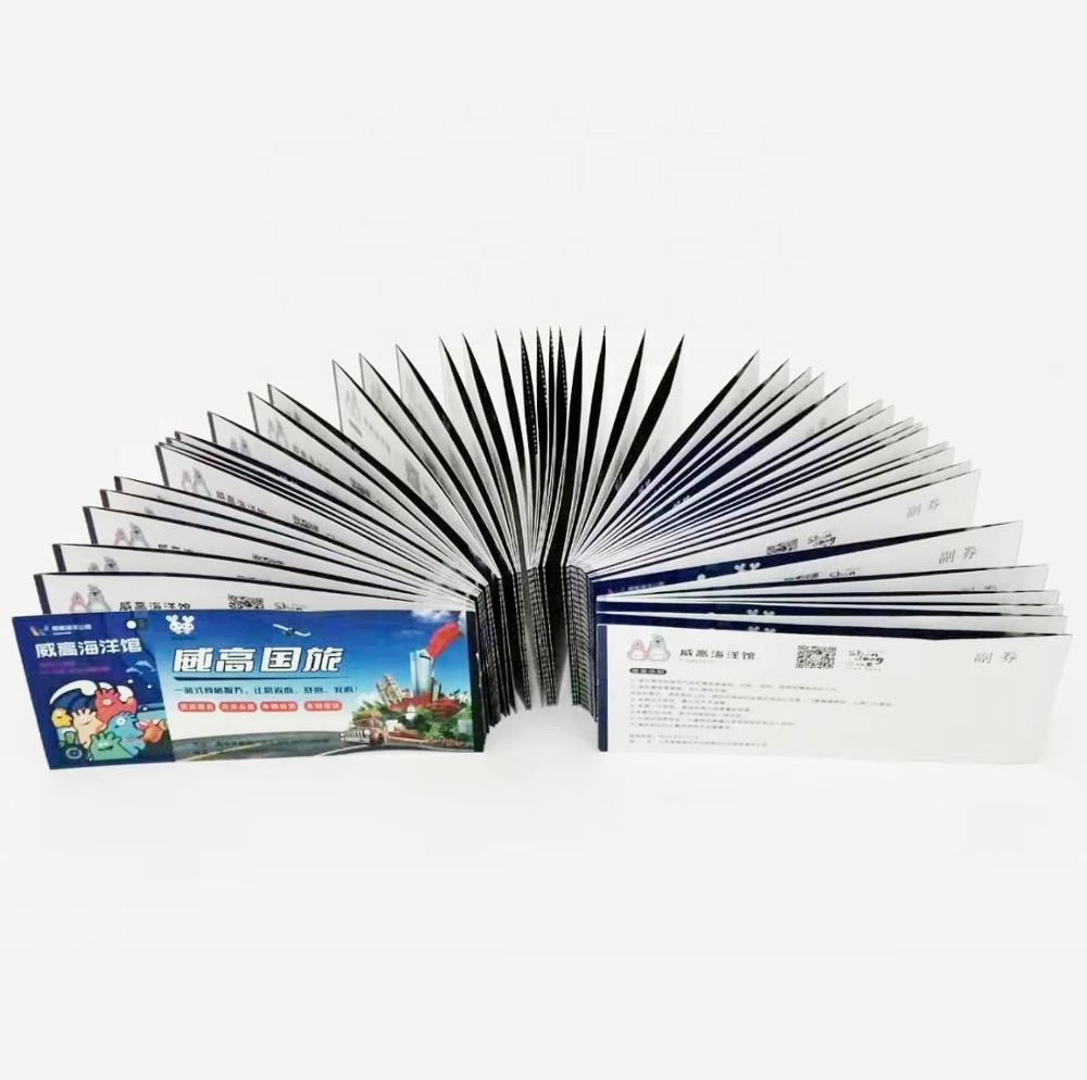 Customized die cut fan folded thermal paper boarding pass airline ticket printing movie admission event lottery ticket