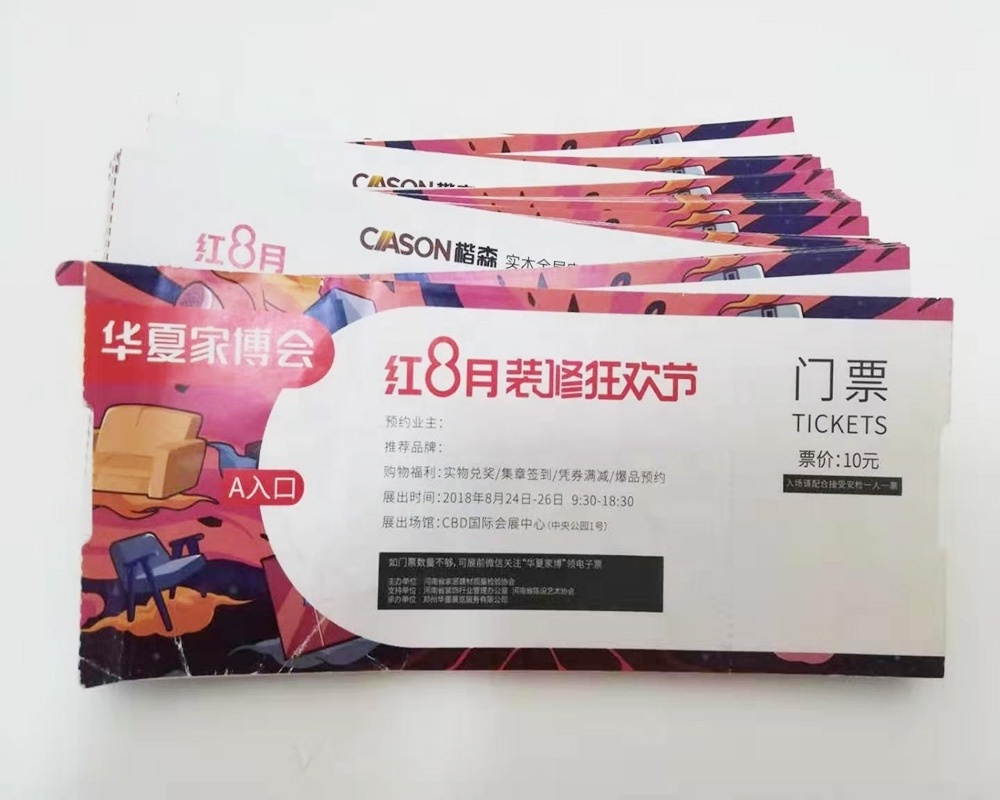 Customized die cut fan folded thermal paper boarding pass airline ticket printing movie admission event lottery ticket