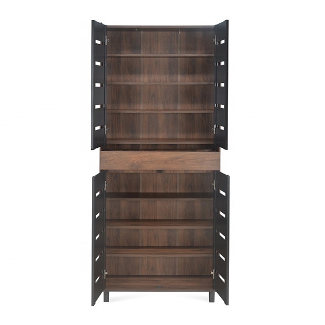 Chinese wooden large living room shoe rack organizer tall thin shoe storage cabinet with breathable doors