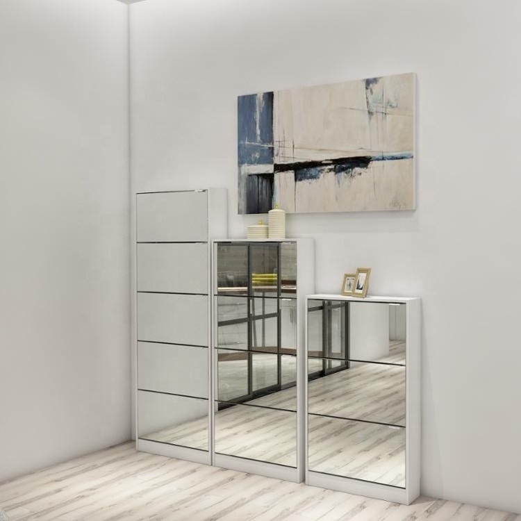 tall mirror doors home use flip-down shoe cabinet modern wooden ultra-thin space saving shoe rack cabinet