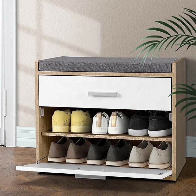 cheap modern wooden shoe rack organizer shoe cabinet furniture small shoe storage bench with Seat Cushion For Entrance