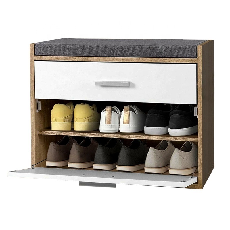 cheap modern wooden shoe rack organizer shoe cabinet furniture small shoe storage bench with Seat Cushion For Entrance