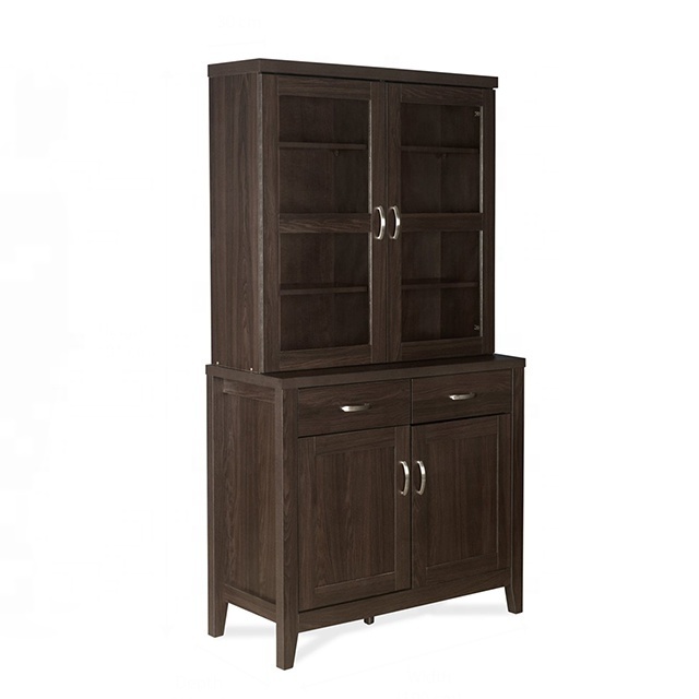 Chinese Traditional Kitchen Pantry Storage Cabinet Tall Wooden Sideboards Buffet Cabinets With Glass Doors and Shelves