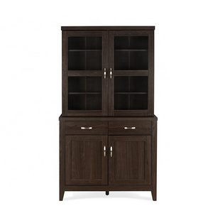 Chinese Traditional Kitchen Pantry Storage Cabinet Tall Wooden Sideboards Buffet Cabinets With Glass Doors and Shelves