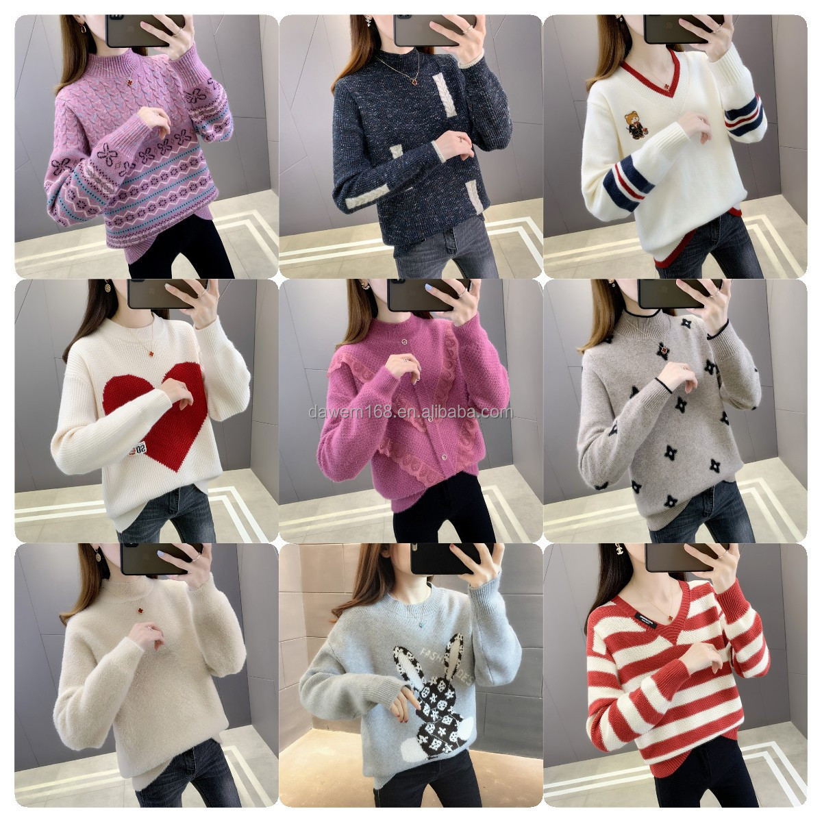 2024 Winter turtleneck casual knitted long sleeve solid color pullover for women standard knitted crocheted cardigan o collar