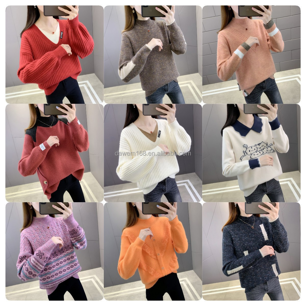 2024 Winter turtleneck casual knitted long sleeve solid color pullover for women standard knitted crocheted cardigan o collar