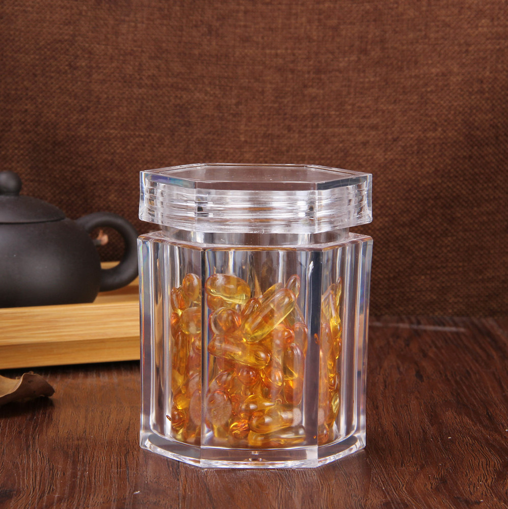 Hexagon transparent plastic jar  rice coffee storage container candy capsule jar