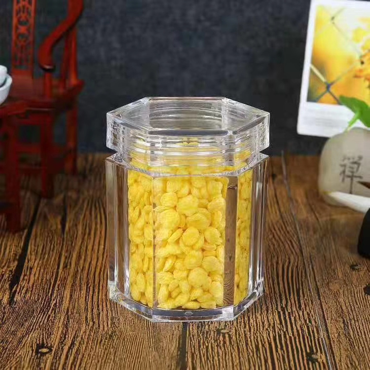 Hexagon transparent plastic jar  rice coffee storage container candy capsule jar