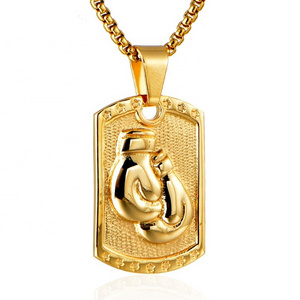 Newest 18K golden Necklace Boxing Chain Titanium Steel Gold Silver Gym Pendant Sports Necklace