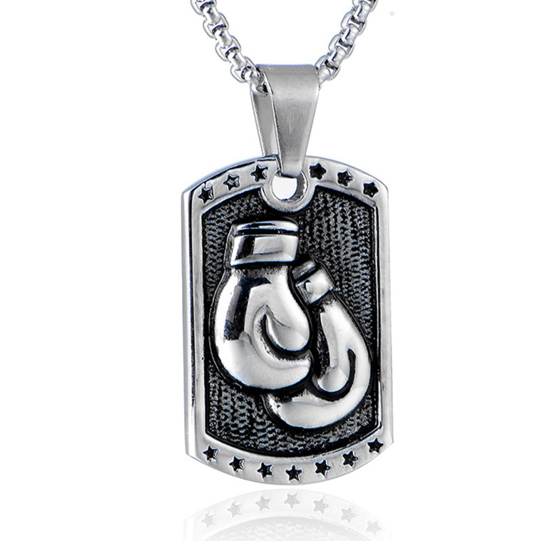 Newest 18K golden Necklace Boxing Chain Titanium Steel Gold Silver Gym Pendant Sports Necklace