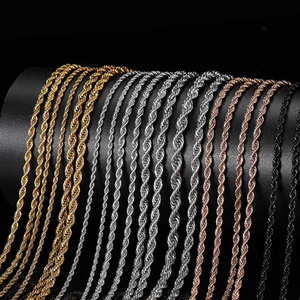 Wholesale Custom 2mm-6mm Twisted Black Necklace Chain Stainless Steel Silver Silver 18K Gold Rope Chain