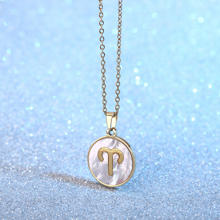 Zodiac Necklace Gold Plated Stainless Steel Tarnish Free female elegant 12 zodiac sign necklace pendants