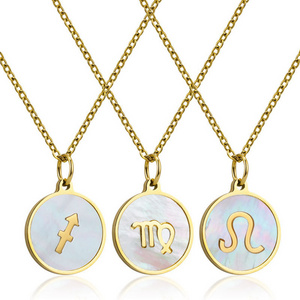 Zodiac Necklace Gold Plated Stainless Steel Tarnish Free female elegant 12 zodiac sign necklace pendants