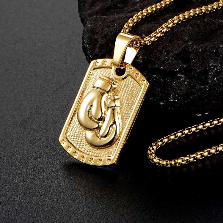 Newest 18K golden Necklace Boxing Chain Titanium Steel Gold Silver Gym Pendant Sports Necklace