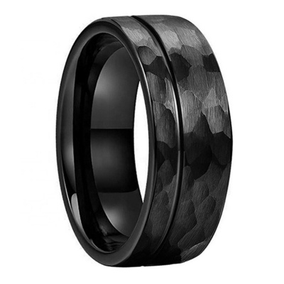 Hammered finish wedding bands faceted tungsten carbide black ring 8mm and 6mm