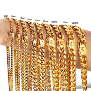 Waterproof hip hop choker jewelry women stainless steel gold filled Miami cuban link dog chain gold plated chain necklace men