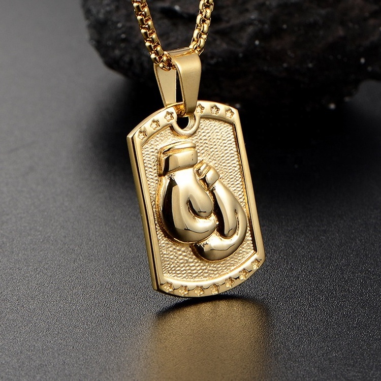 Newest 18K golden Necklace Boxing Chain Titanium Steel Gold Silver Gym Pendant Sports Necklace