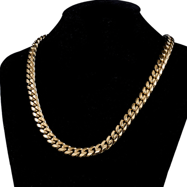 Waterproof hip hop choker jewelry women stainless steel gold filled Miami cuban link dog chain gold plated chain necklace men