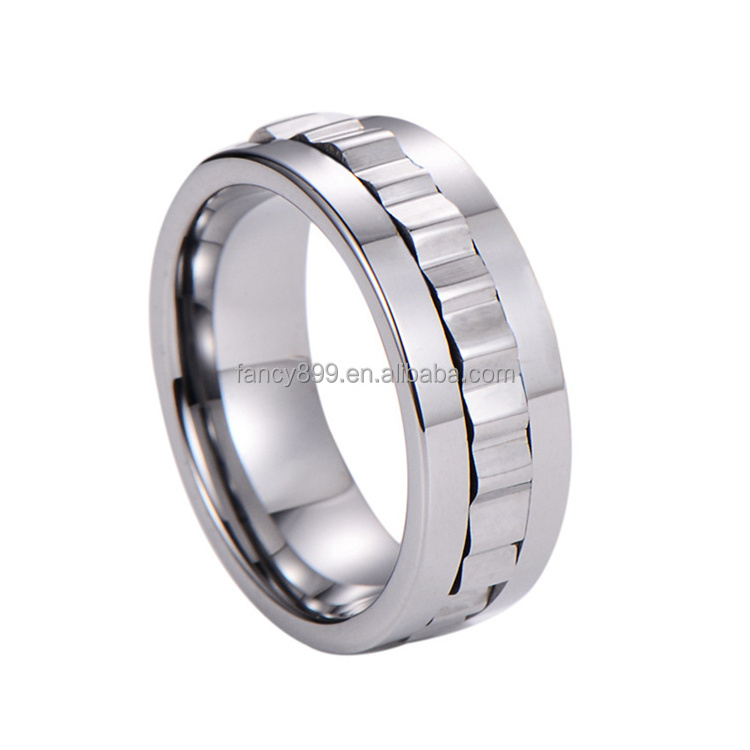 Fashion finger 8mm men rotating tungsten spinner rings fidget rings for anxiety