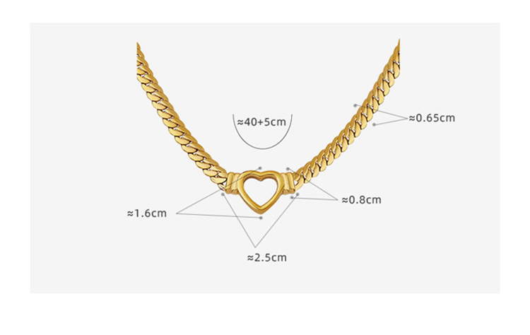 Jewelry 18K Gold Plated Heart Shape Stainless Steel Cuban Link Gold 14K Real Gold Love Heart Pendant Necklace