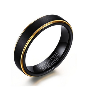 5MM Width Tungsten Rings Customized  Brushed Black And Gold Filled  Wedding Rings For Men