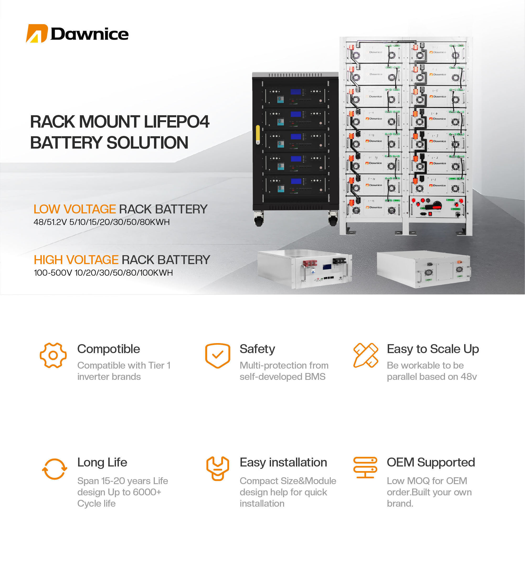 Batteries 20kw 30kw 50kw 80kw 100kw server rack mounted 20 30 50 80 100 kwh battery