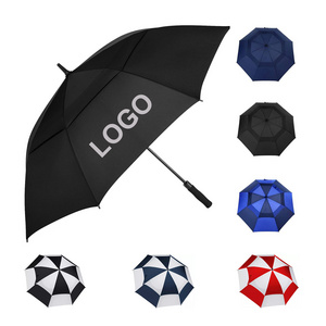 Wholesale Custom Logo big Double Canopy Vented Windproof Umbrella Automatic Open Straight Golf Umbrella with logo