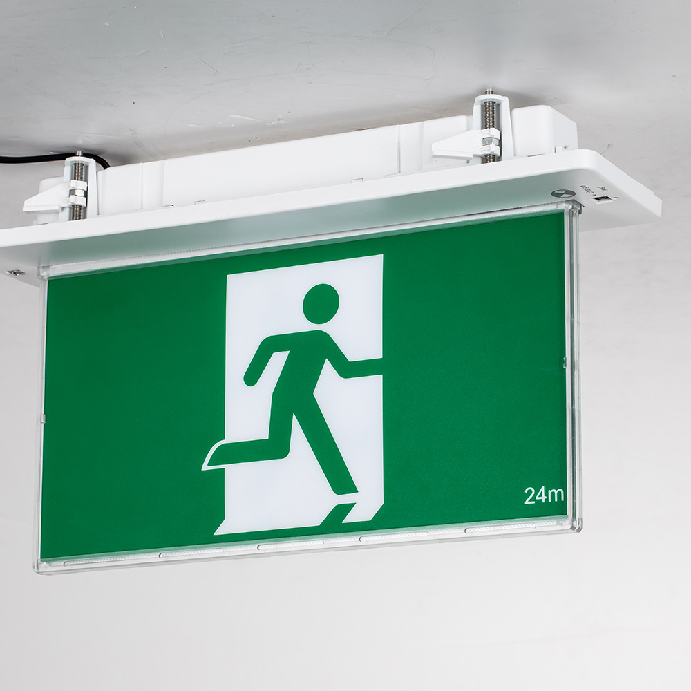 Hot Selling Aluminum Body End Top Back Mount Emergency Exit Led Light Battery Backup Red Or Green Letters Led Exit Sign