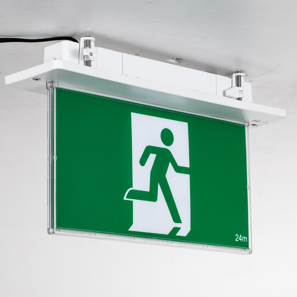 Hot Selling Aluminum Body End Top Back Mount Emergency Exit Led Light Battery Backup Red Or Green Letters Led Exit Sign