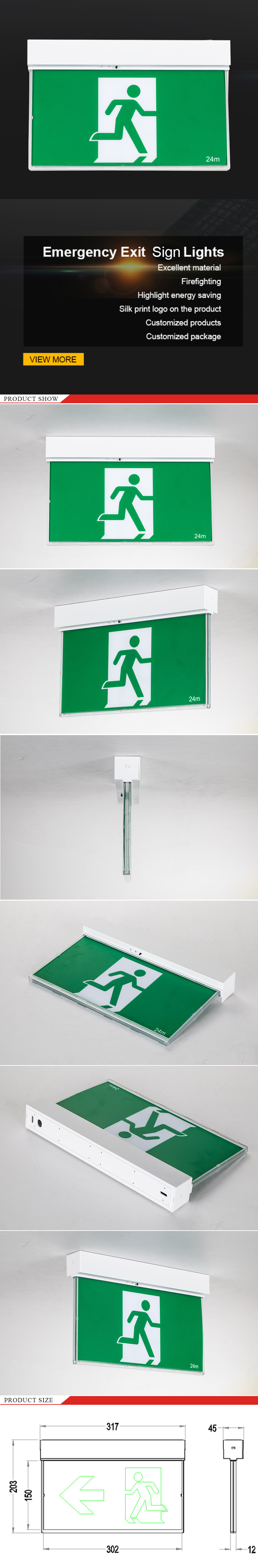 EXIT SIGN LIGHT CE 3 hours 90min COMBO LiFeP04 battery non maintained IP20 PC 3w 4w rechargeable led exit sign emergency li