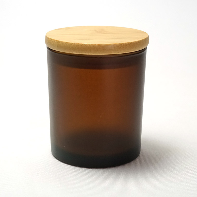 wholesale 10oz 300ml frosted amber brown candle vessels empty glass candle jars candle holders with bamboo lid