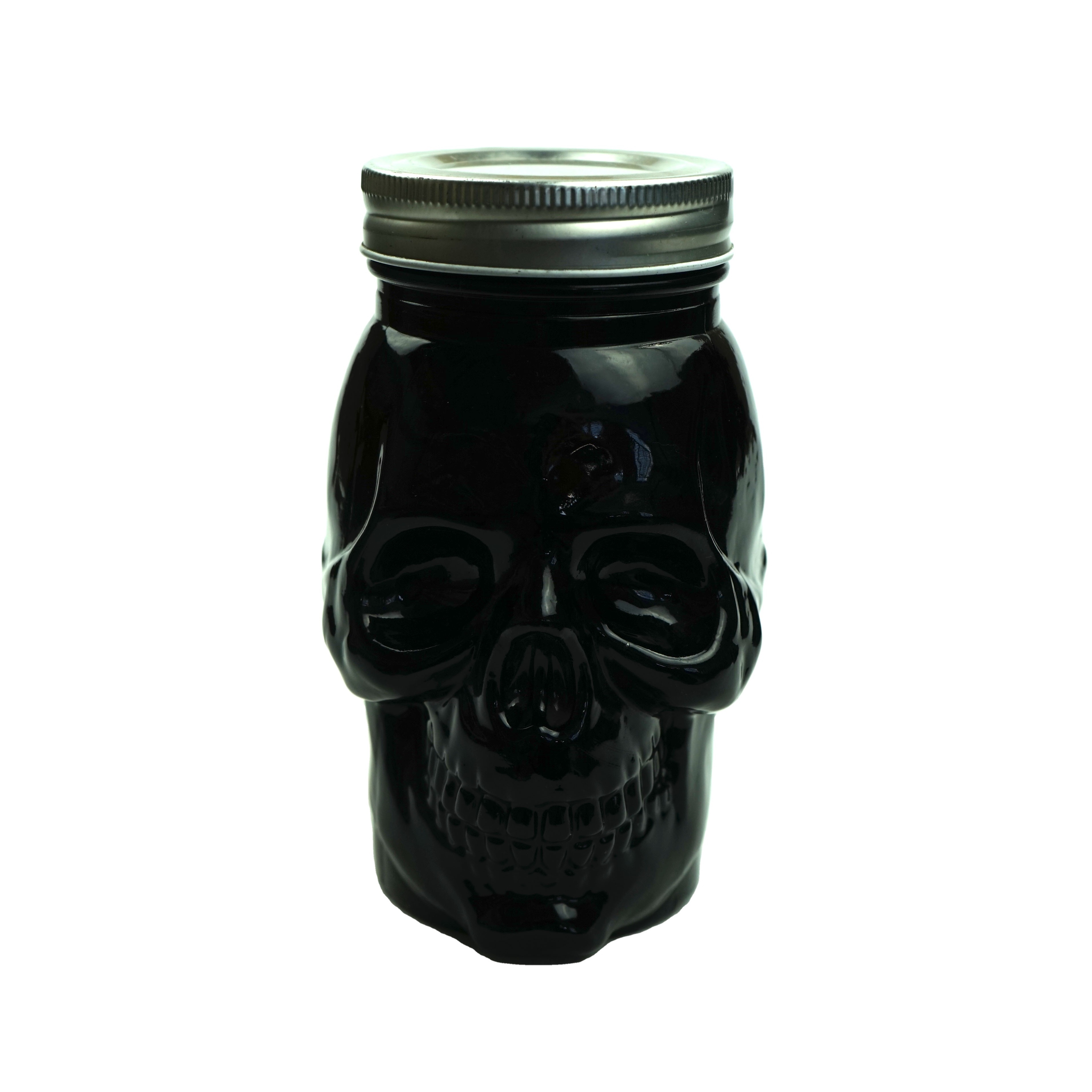 16oz 500ml Unique Empty Metal Screw Swing Top Cool Black Colored Skull Bottle Glass Storage Mason Jar