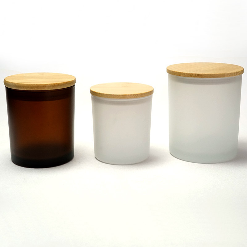 wholesale 10oz 300ml frosted amber brown candle vessels empty glass candle jars candle holders with bamboo lid