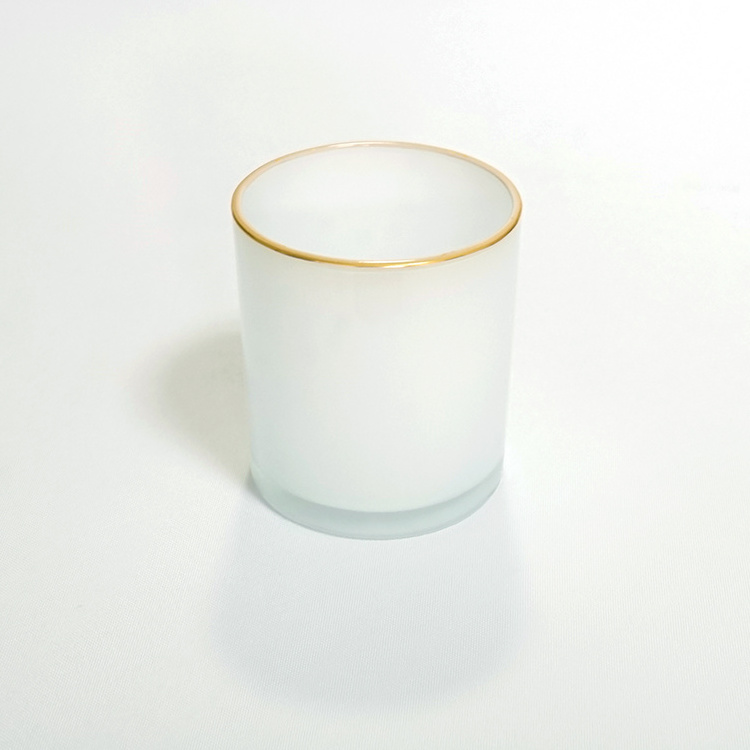 10oz glossy white empty elegant recycled glass candle holders candle jars  with gold rim