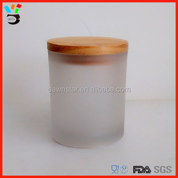 Clear Decoration Frosted Glass Candle Holder With Wooden Lid