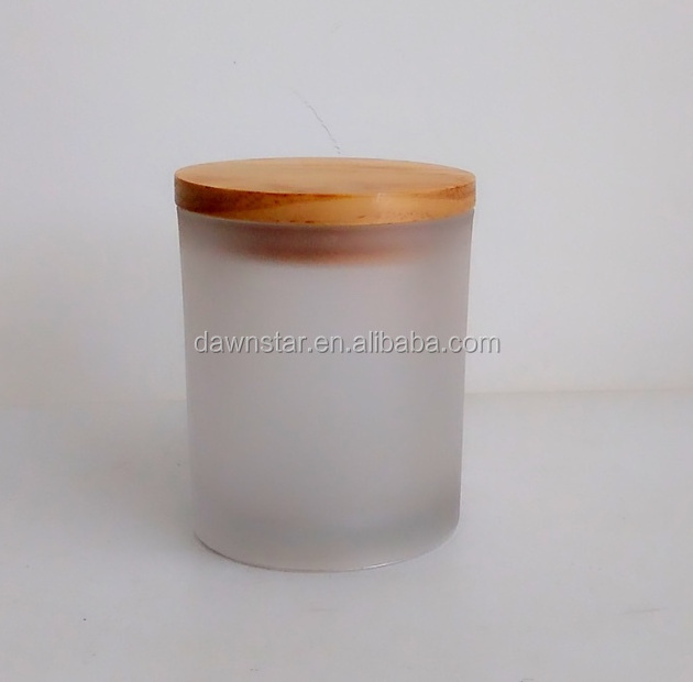 Clear Decoration Frosted Glass Candle Holder With Wooden Lid