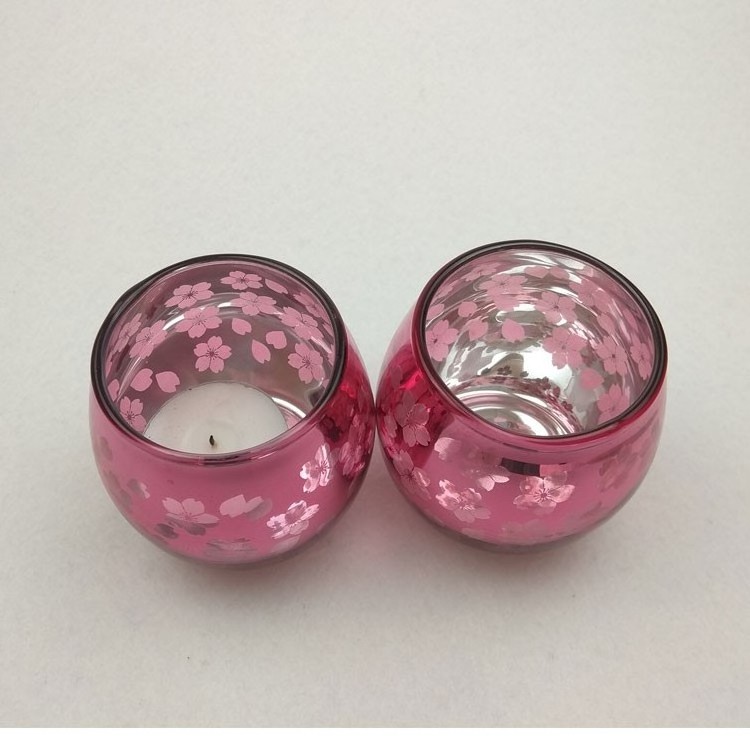 Pink Cherry blossoms Small Round Glass Cups Votive Tea lights Candle Holders