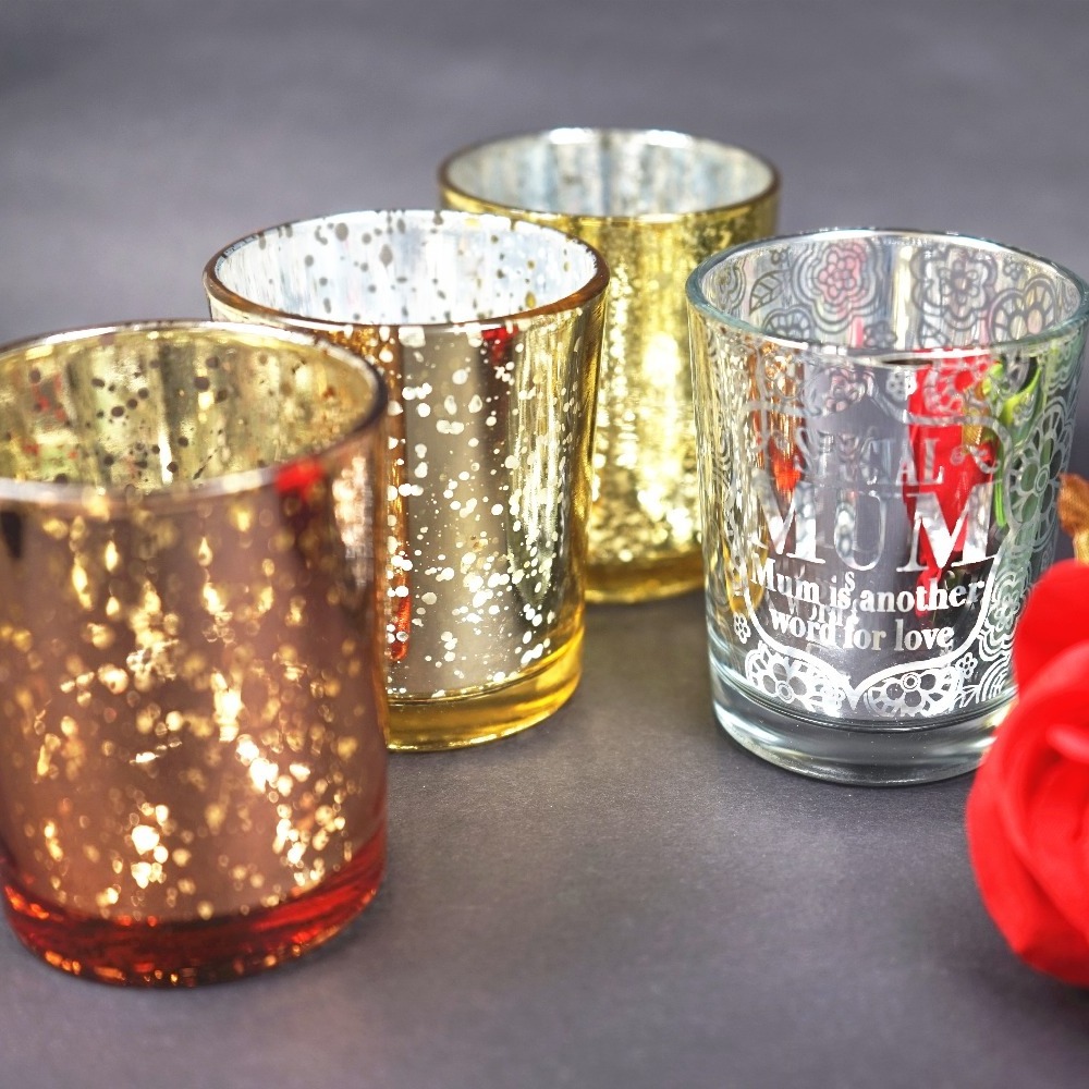 Gold Votive Mercury Glass Candle Jar Tea Light Candle Holder Glass Wholesale