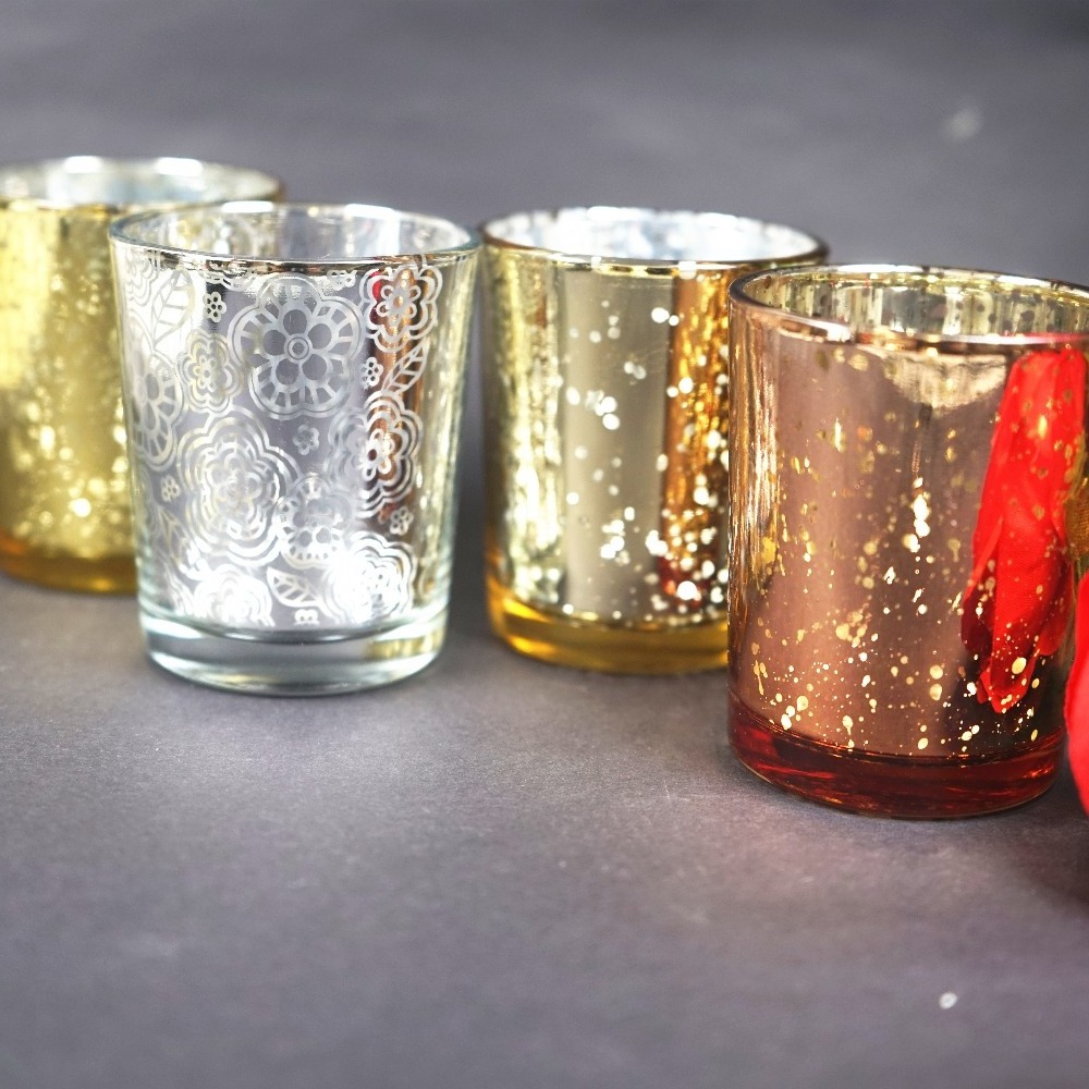 Gold Votive Mercury Glass Candle Jar Tea Light Candle Holder Glass Wholesale