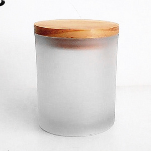 Clear Decoration Frosted Glass Candle Holder With Wooden Lid